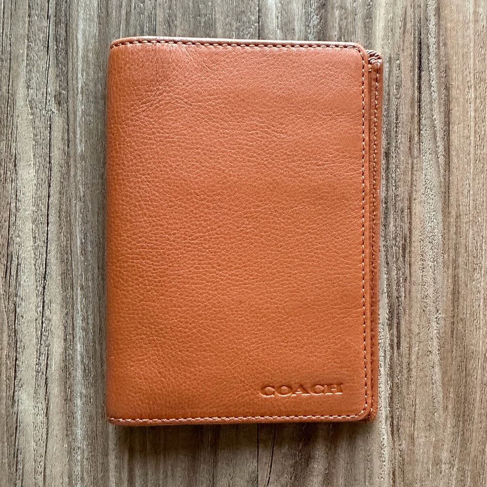 COACH Men's Leather Passport Holder in Tan Brown